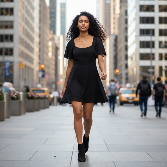 THEORY Black Dress with Butterfly Sleeves - Picture 3 of 12